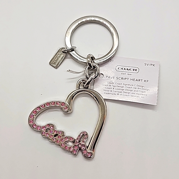 Coach Vtg NWTS Pave Script Heart Key Fob - Picture 1 of 5